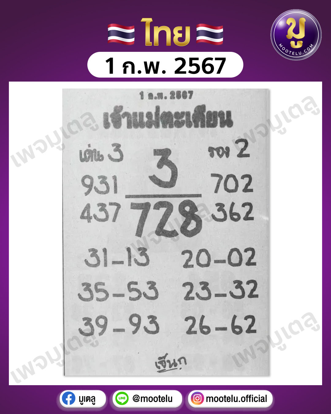 หวยเจ้าแม่ตะเคียน 1-2-67 