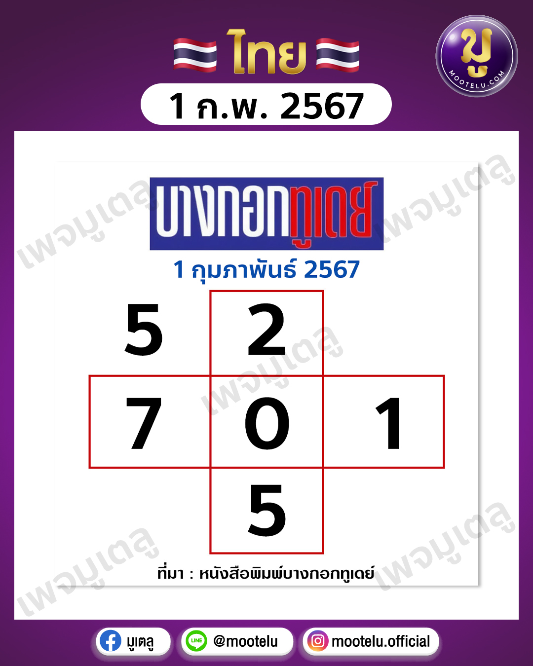 หวยบางกอกทูเดย์ 1-2-67 