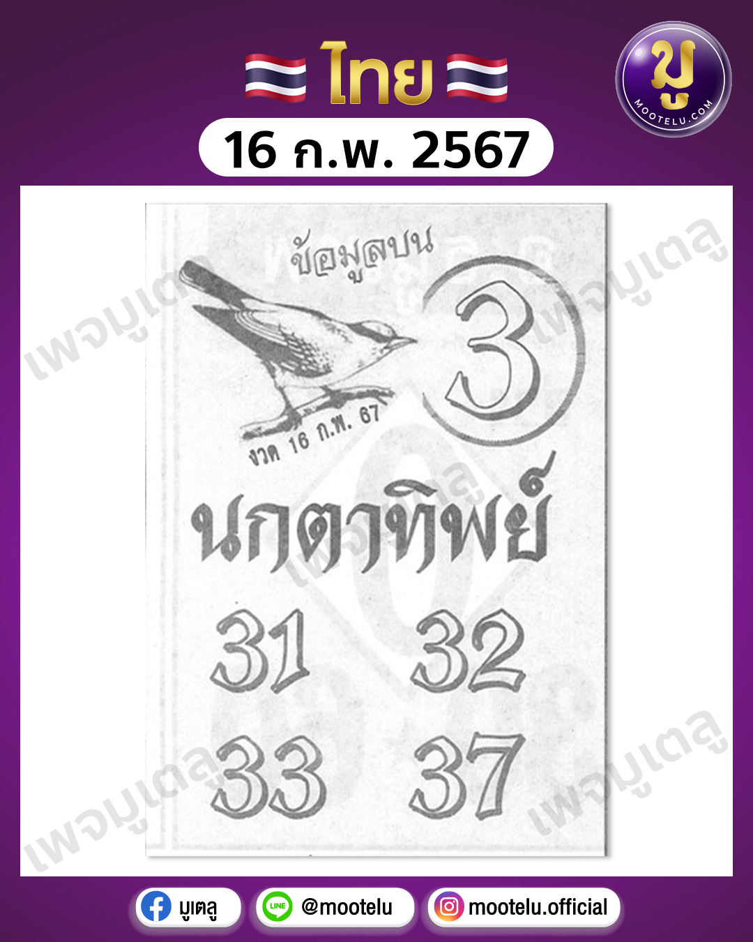 หวยนกตาทิพย์ 16-2-67 