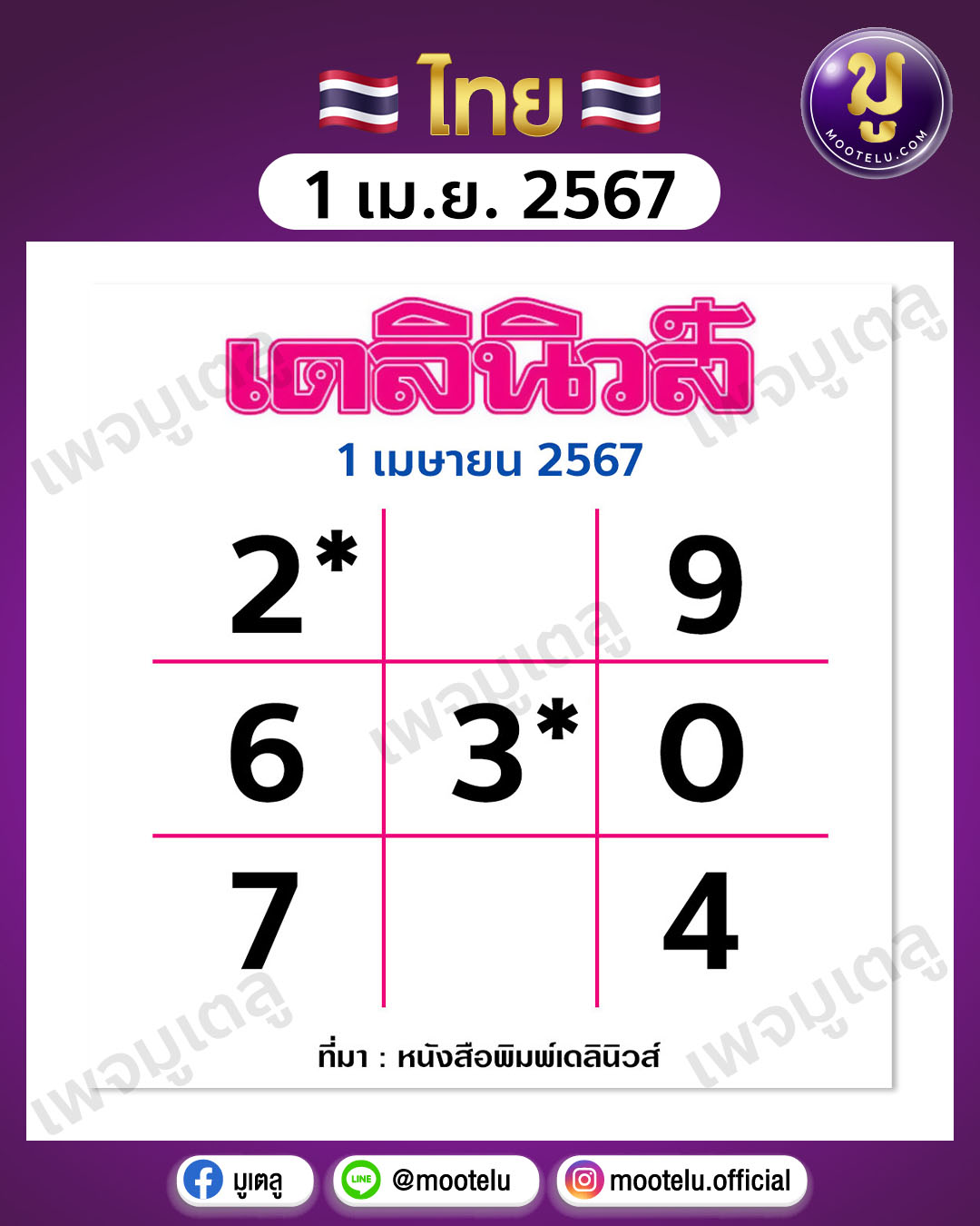 หวยเดลินิวส์ 1-4-67 