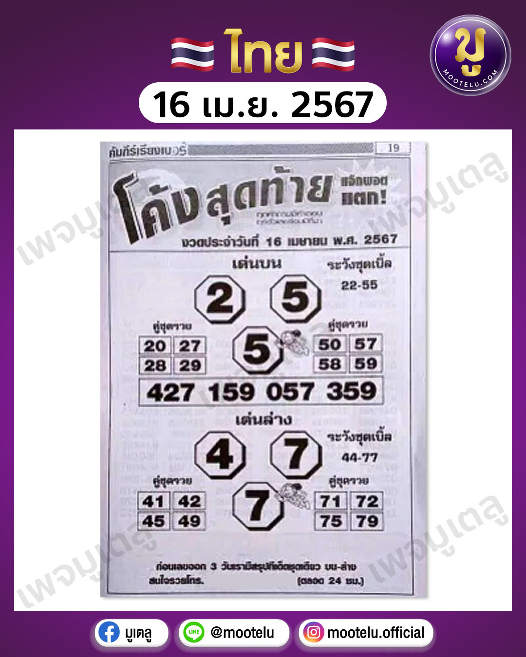 หวยโค้งสุดท้าย 16-4-67 