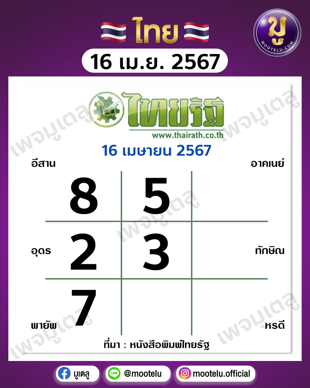 หวยไทยรัฐ 16-4-67 