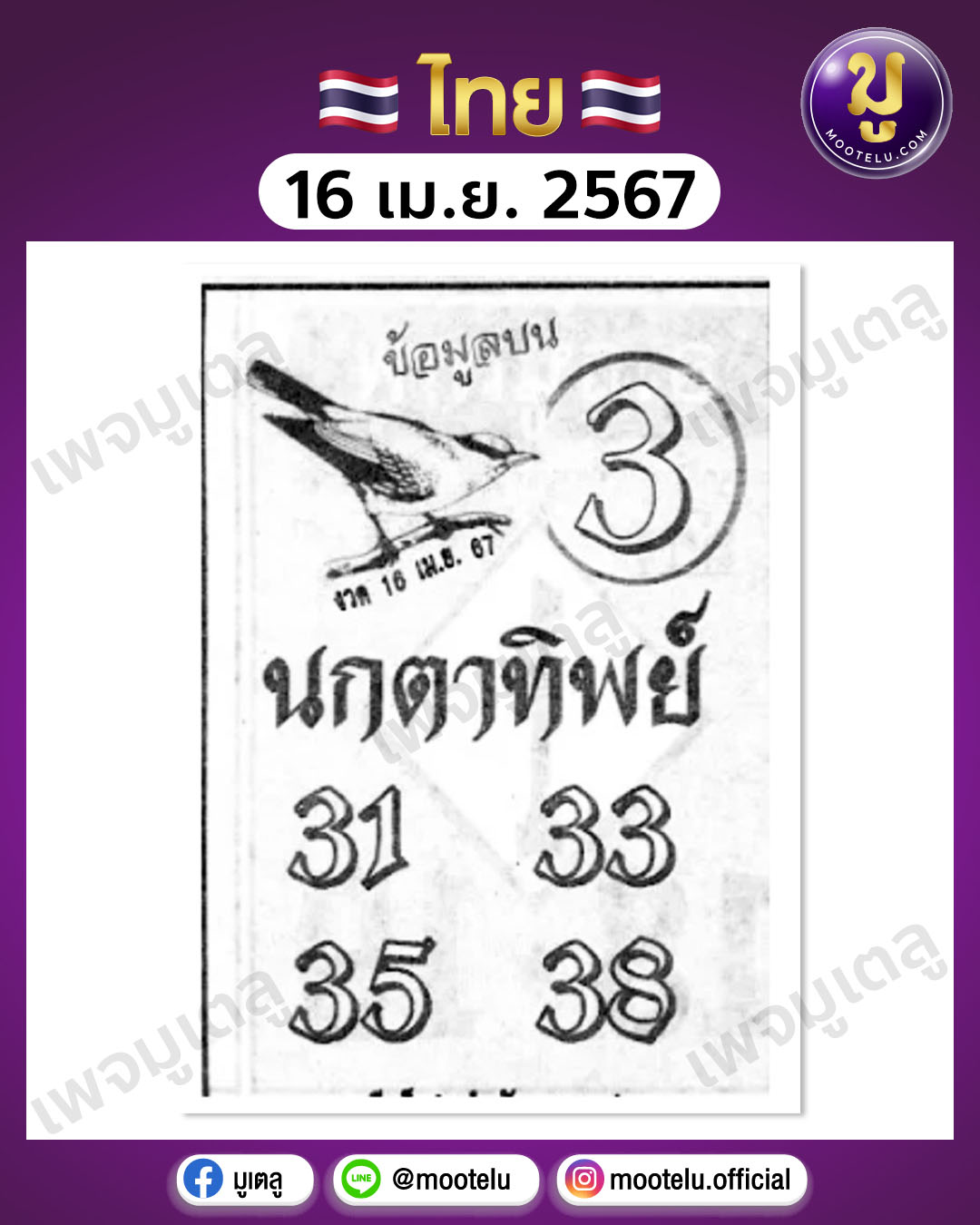 หวยนกตาทิพย์ 16-4-67 