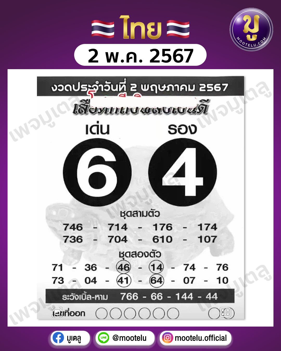 หวยเสือตกถังพลังเงินดี 2-5-67 