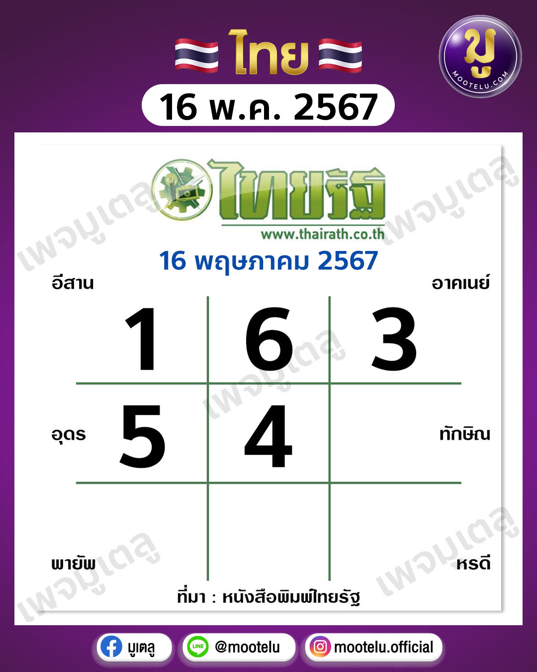หวยไทยรัฐ 16-5-67 
