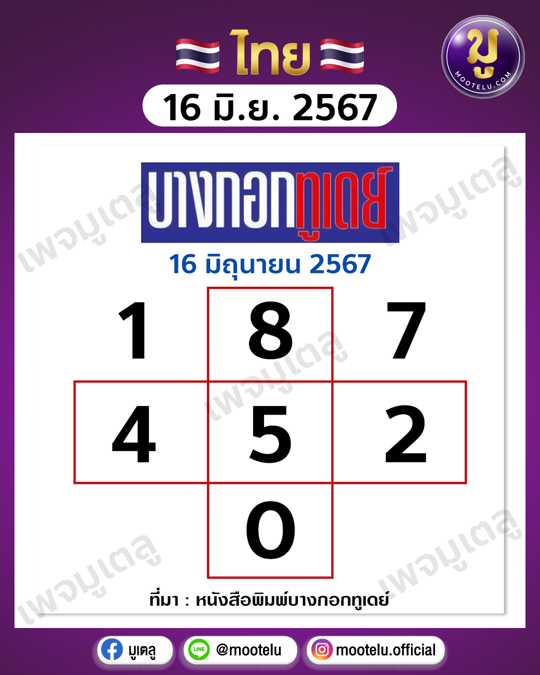 หวยบางกอกทูเดย์ 16-6-67 