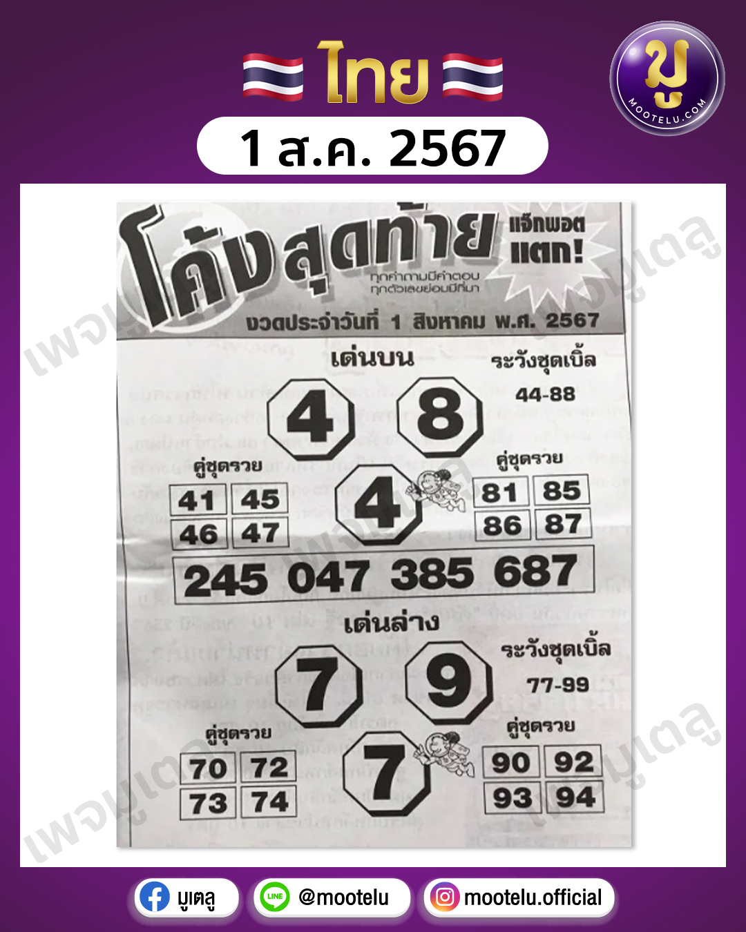 หวยโค้งสุดท้าย 1-8-67 